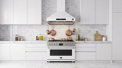 Forno Venezia 36 Inch Wall-Mounted Range Hood in White with Touch Controls and Baffle Filters FORNO