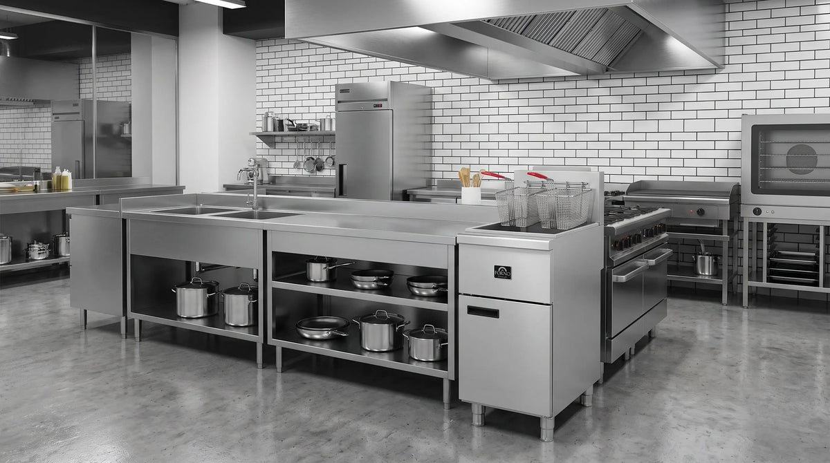 Forno Commerciale Natural Gas Deep Fryer, 4 Burners 120,000 BTU, 50 lbs Oil Capacity FORNO