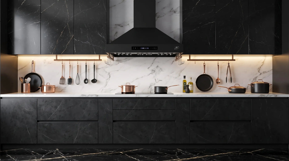 Forno Venezia 36 Inch Wall-Mounted Range Hood in Black with Touch Controls and Baffle Filters FORNO