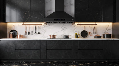 Forno Venezia 36 Inch Wall-Mounted Range Hood in Black with Touch Controls and Baffle Filters FORNO