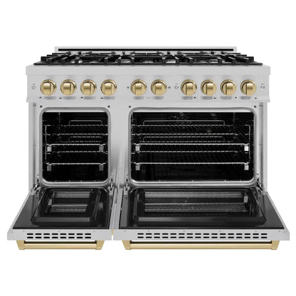 https://cdn.shopify.com/s/files/1/0596/2504/6223/files/zline--select--satin--stainless--steel--dual--fuel--range--autograph--edition--champagne--bronze--HDRSZ-48-CB--front--open.webp?v=1770243629