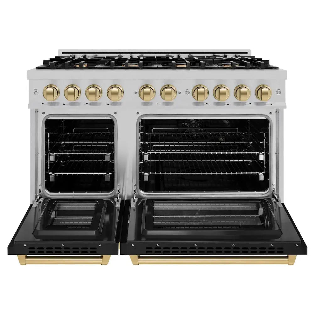 https://cdn.shopify.com/s/files/1/0596/2504/6223/files/zline--select--satin--stainless--steel--dual--fuel--range--autograph--edition--champagne--bronze--HDRSZ-BLM-48-CB--front--open.webp?v=1770242675