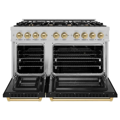 https://cdn.shopify.com/s/files/1/0596/2504/6223/files/zline--select--satin--stainless--steel--dual--fuel--range--autograph--edition--champagne--bronze--HDRSZ-BLM-48-CB--front--open.webp?v=1770242675